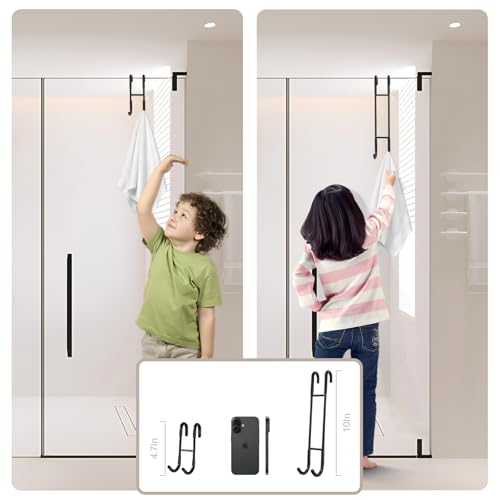 NINETREX Shower Door Hooks,Over Glass Door Hooks for Bathrooms Frameless Glass,Heavy Duty SUS 304 Stainless Steel Hook for Towels,Squeegee,Loofah,Shaver,Robe,2 Pack,Black,10Inch - Image 2