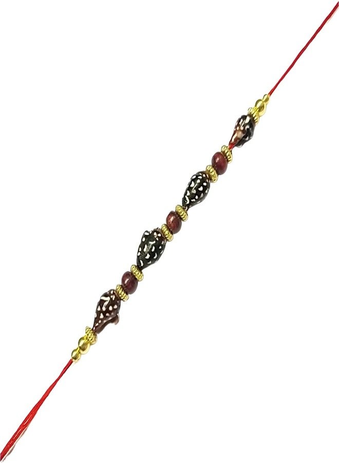 Krishna Rakhi set for brother with Shankh and brown wooden fancy Beads pendal for Rakshabandhan for Men and Boys - Image 3