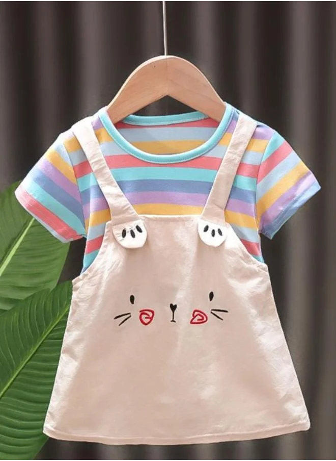 YUNIQEE Multicolour A-Line Crew Neck Striped Dress