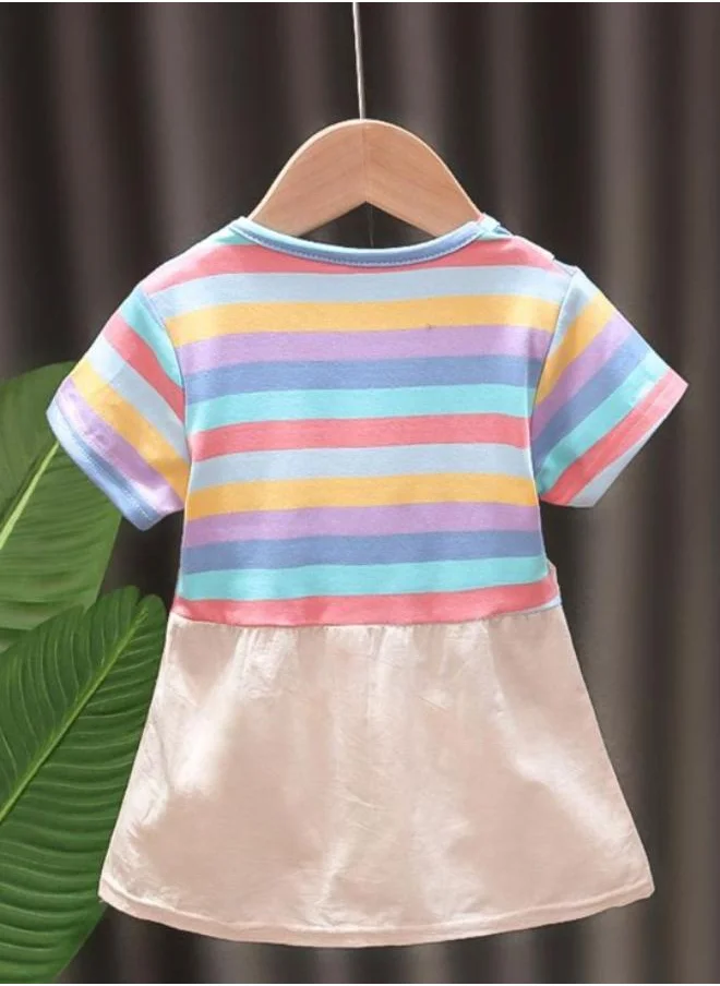 YUNIQEE Multicolour A-Line Crew Neck Striped Dress