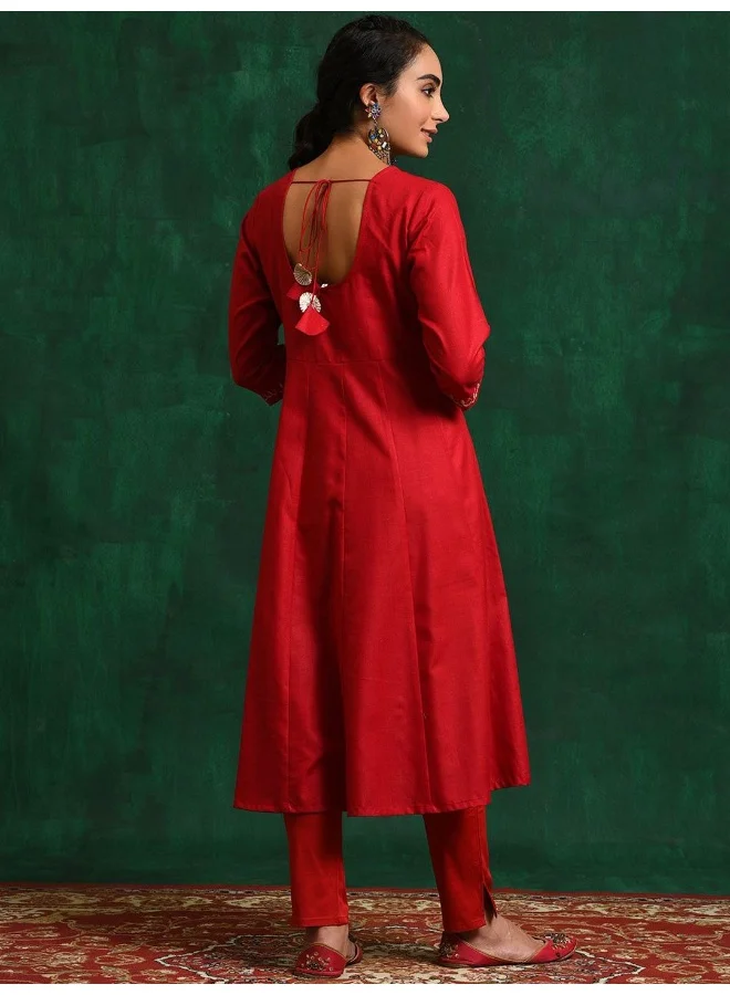 أيه كيه إس كرتا أناركالي مطرز باللون الأحمر