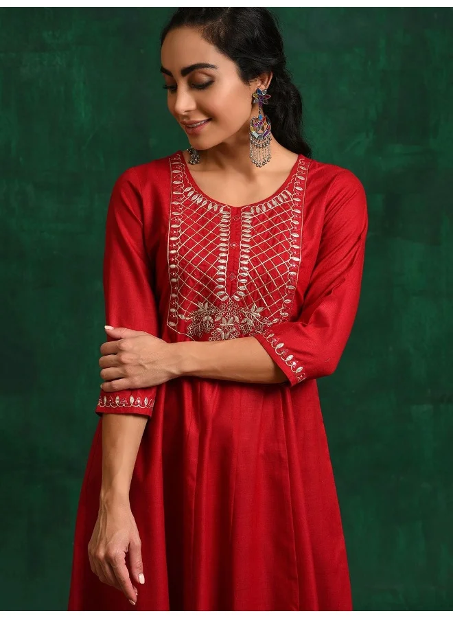 AKS Red Embroidered Anarkali Kurta