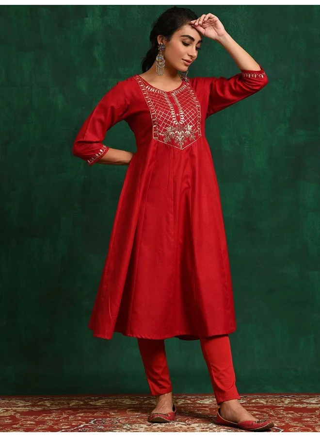 AKS Red Embroidered Anarkali Kurta