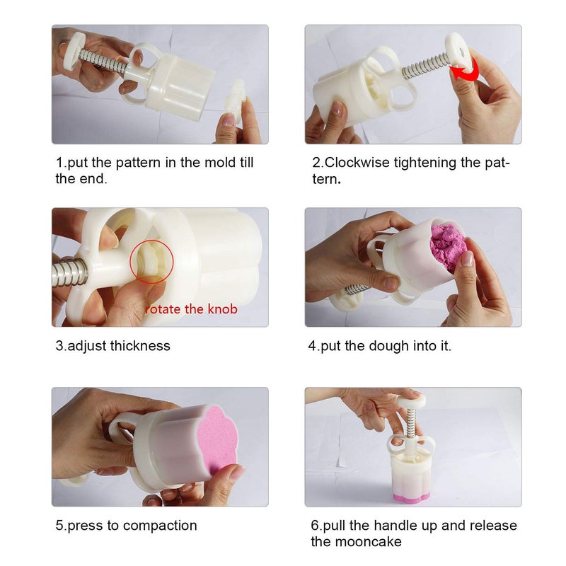 Dltsli Moon Cake Mold Set Cookie Stamp 5pcs 100g Stamps, Thickness Adjustable DIY Cookie Press Decoration Cake Mold Hand Cutter Set - Image 5