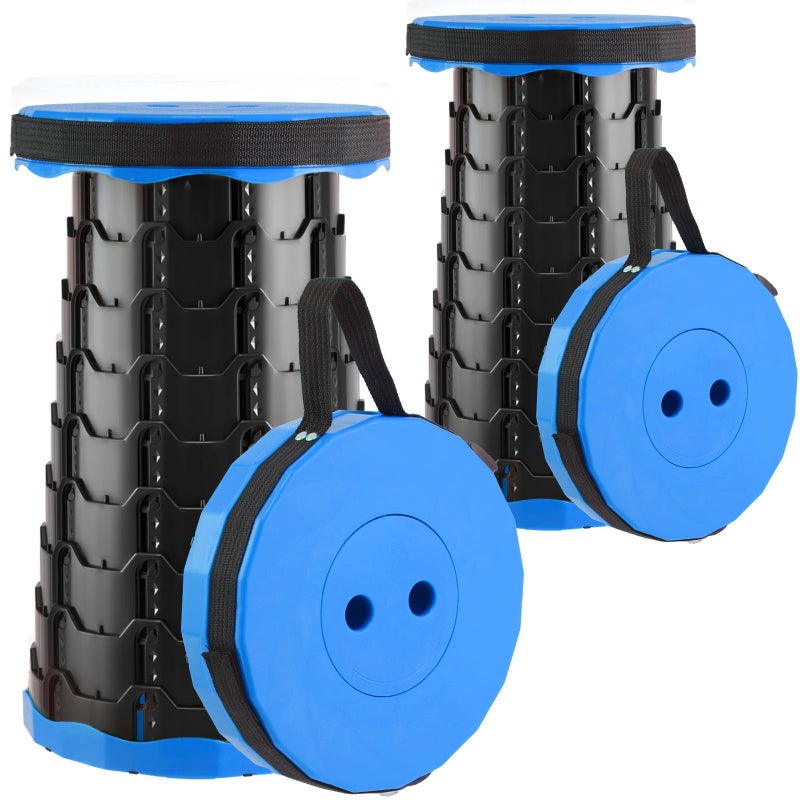 Doseno Upgraded Foldable Stool Thickened Set of 2 Portable Collapsible Stool Retractable Stool Foldable Portable Collapsible Chair for Fishing Hiking Tours BBQ Parties Outdoor Activities Blue
