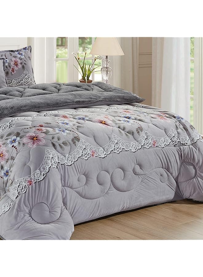 erorex Warm And Fluffy Winter Velvet Fur Reversible Comforter Set Single Size 160 - Image 4
