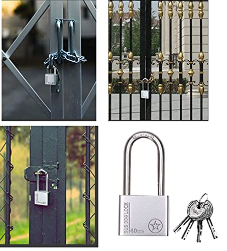 WANLIAN Stainless Steel 40mm Long Beam Padlock - Keyed Lock with 4 Keys, Suitable for Gym Locker, Toolboxes, Doors, Fence (Silver) - Image 2