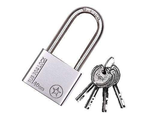WANLIAN Stainless Steel 40mm Long Beam Padlock - Keyed Lock with 4 Keys, Suitable for Gym Locker, Toolboxes, Doors, Fence (Silver) - Image 1