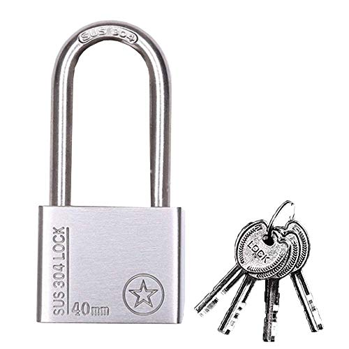 WANLIAN Stainless Steel 40mm Long Beam Padlock - Keyed Lock with 4 Keys, Suitable for Gym Locker, Toolboxes, Doors, Fence (Silver) - Image 4