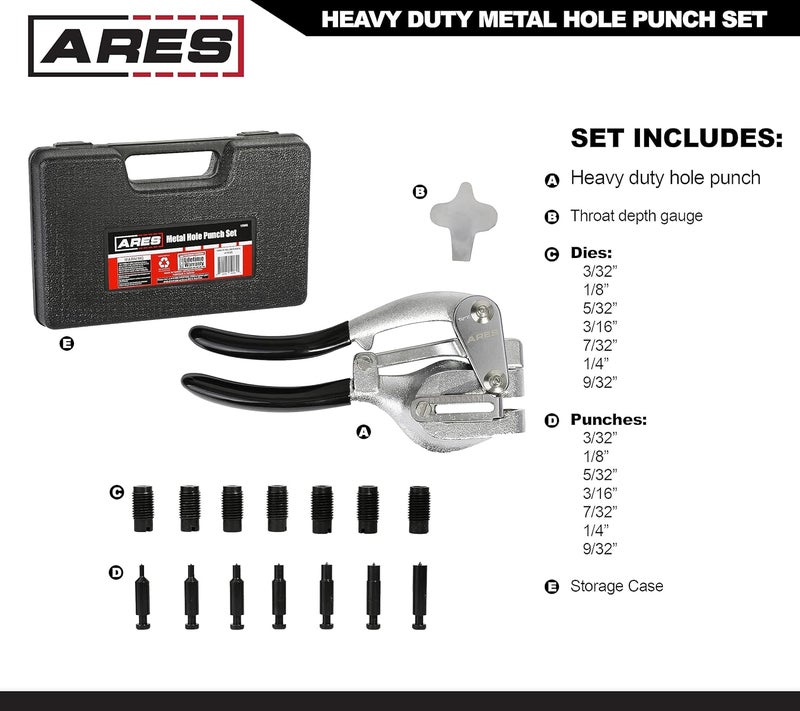 ARES 10005 - Metal Hole Punch Set - 3/32-Inch to 9/32-Inch Punches and Dies Included - for Aluminum, Brass, and Steel Sheet Metal and More - Image 2