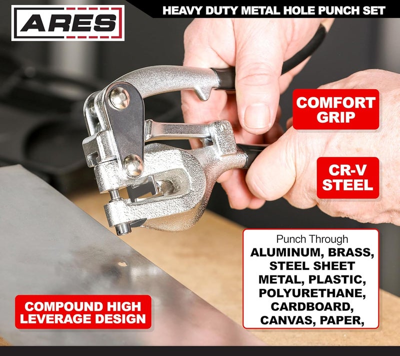 ARES 10005 - Metal Hole Punch Set - 3/32-Inch to 9/32-Inch Punches and Dies Included - for Aluminum, Brass, and Steel Sheet Metal and More - Image 4