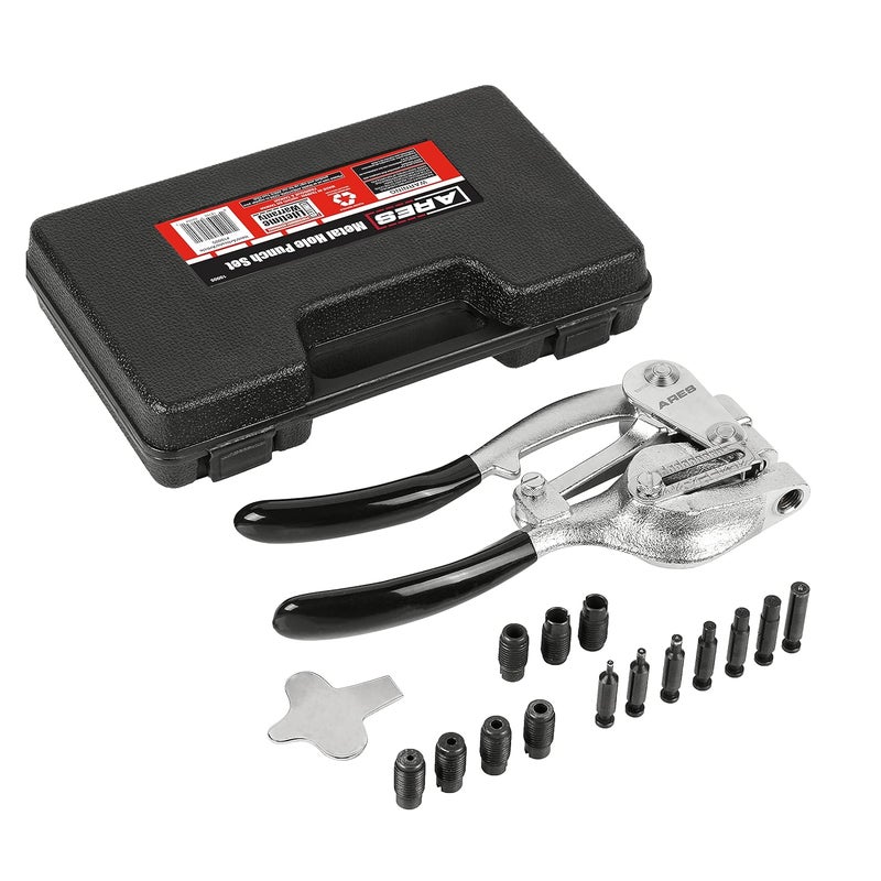 ARES 10005 - Metal Hole Punch Set - 3/32-Inch to 9/32-Inch Punches and Dies Included - for Aluminum, Brass, and Steel Sheet Metal and More - Image 1