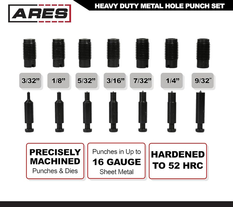 ARES 10005 - Metal Hole Punch Set - 3/32-Inch to 9/32-Inch Punches and Dies Included - for Aluminum, Brass, and Steel Sheet Metal and More - Image 3