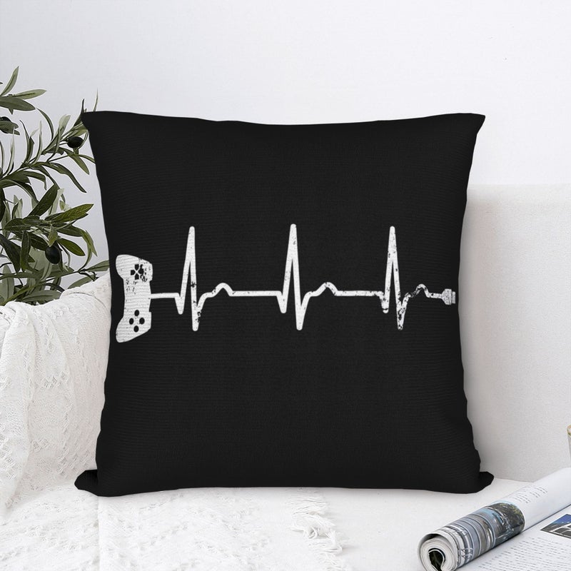 Gamer Heart Curve Pulse Controller Gaming Cushion Pillow Double Sided Printed 17.72x17.72 Inch Polyester Lumbar Support Pillow with Zipper Closure Machine Washable Ergonomic Design for Sofa Car Office Home Decor - Image 2