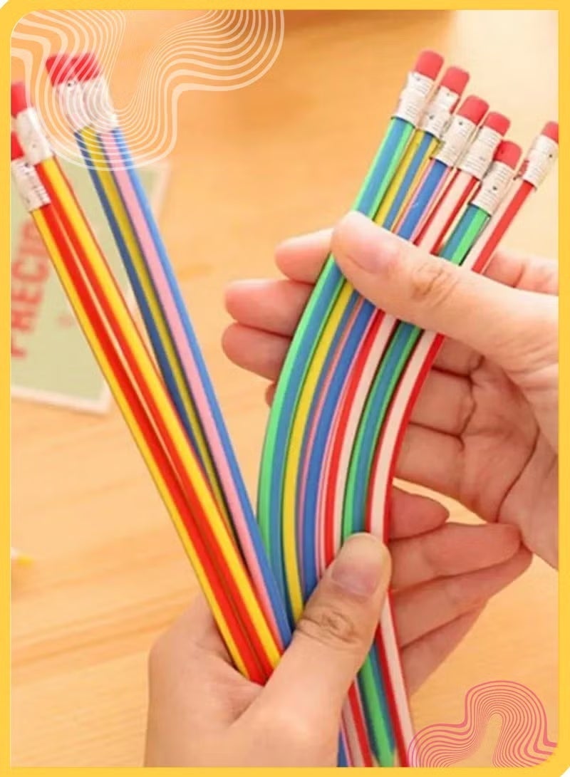 HPRT Flexible Bendy Pencils 25 Pack, Plastic Novelty Writing Tools With Erasers For Kids, School, Drawing, Party Bag Gifts (18 cm) - Image 3