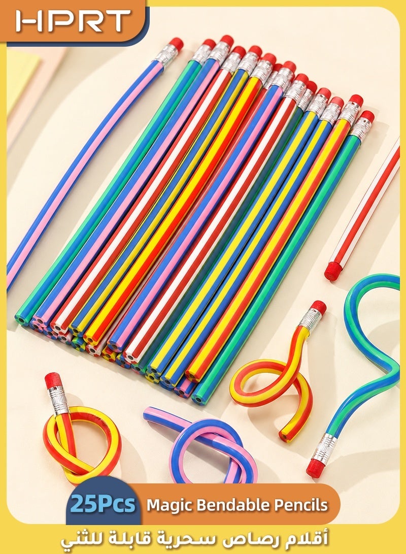 HPRT Flexible Bendy Pencils 25 Pack, Plastic Novelty Writing Tools With Erasers For Kids, School, Drawing, Party Bag Gifts (18 cm) - Image 1