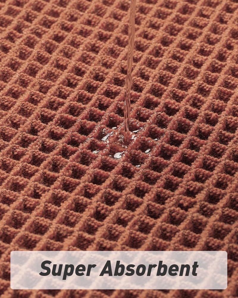 AMOAMI Upgraded Waffle Bath Mat, Super Absorbent Non Slip Bath Mats for Bathroom Floor, Machine Washable Bathroom Rugs with Tassels, Rubber Backed Bathroom Mats, Ultra Soft, 17" x 24", Dirty Orange - Image 2