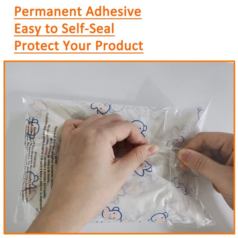 Belinlen 400 Count Combo Pack Warning Bags - 6x9, 8x10, 9x12, 11x14 Inch Self Seal Clear Poly Bags with Suffocation Warning with Permanent Adhesive, Strong Adhesive, Not Resealable (1.5mil) - Image 5