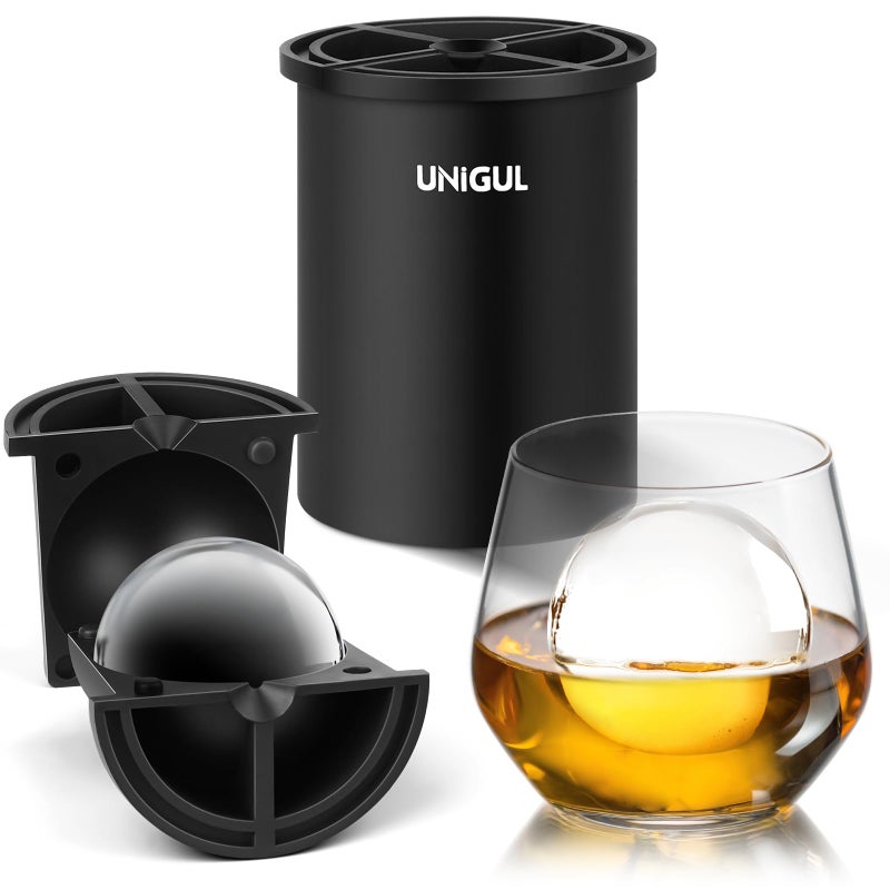 Unigul Clear Ice Cube Maker, 2.5" Stainless Steel Crystal Clear Ice Ball Maker, Non-BPA Premium Silicone Ice Cube Molds for Whiskey & Cocktails, Easy-Release Sphere Ice Maker, Bourbon Gifts for Men (1 PACK) - Image 1