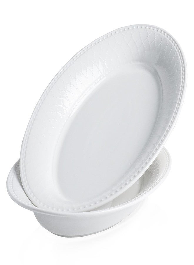 Kanwone Ceramic Large Serving Bowls, Oval Serving Platters for Entertaining, 13" Porcelain Serving Dishes for Dinner, Pasta, Salad, Turkey, Fruit, Bread, Appetizers, Microwave Safe, White, Set of 2 - Image 1