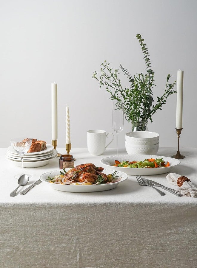 Kanwone Ceramic Large Serving Bowls, Oval Serving Platters for Entertaining, 13" Porcelain Serving Dishes for Dinner, Pasta, Salad, Turkey, Fruit, Bread, Appetizers, Microwave Safe, White, Set of 2 - Image 4