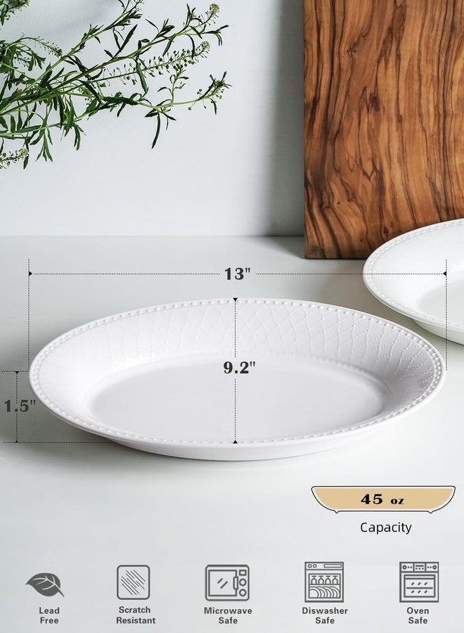 Kanwone Ceramic Large Serving Bowls, Oval Serving Platters for Entertaining, 13" Porcelain Serving Dishes for Dinner, Pasta, Salad, Turkey, Fruit, Bread, Appetizers, Microwave Safe, White, Set of 2 - Image 2