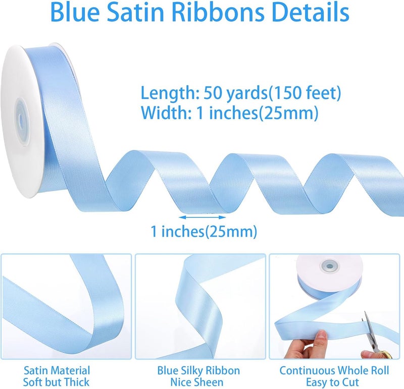 woric Blue Ribbon 1 Inch 50 Yards Light Baby Blue Satin Ribbon for Easter Basket Decorations Baby Bridal Shower Party Nursery Decor Wedding Gift Wrapping Hair Bows - Image 2