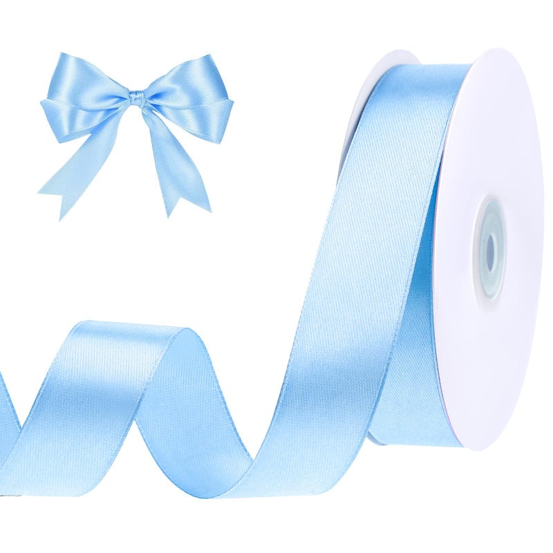 woric Blue Ribbon 1 Inch 50 Yards Light Baby Blue Satin Ribbon for Easter Basket Decorations Baby Bridal Shower Party Nursery Decor Wedding Gift Wrapping Hair Bows - Image 1