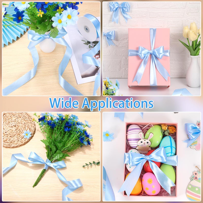 woric Blue Ribbon 1 Inch 50 Yards Light Baby Blue Satin Ribbon for Easter Basket Decorations Baby Bridal Shower Party Nursery Decor Wedding Gift Wrapping Hair Bows - Image 3