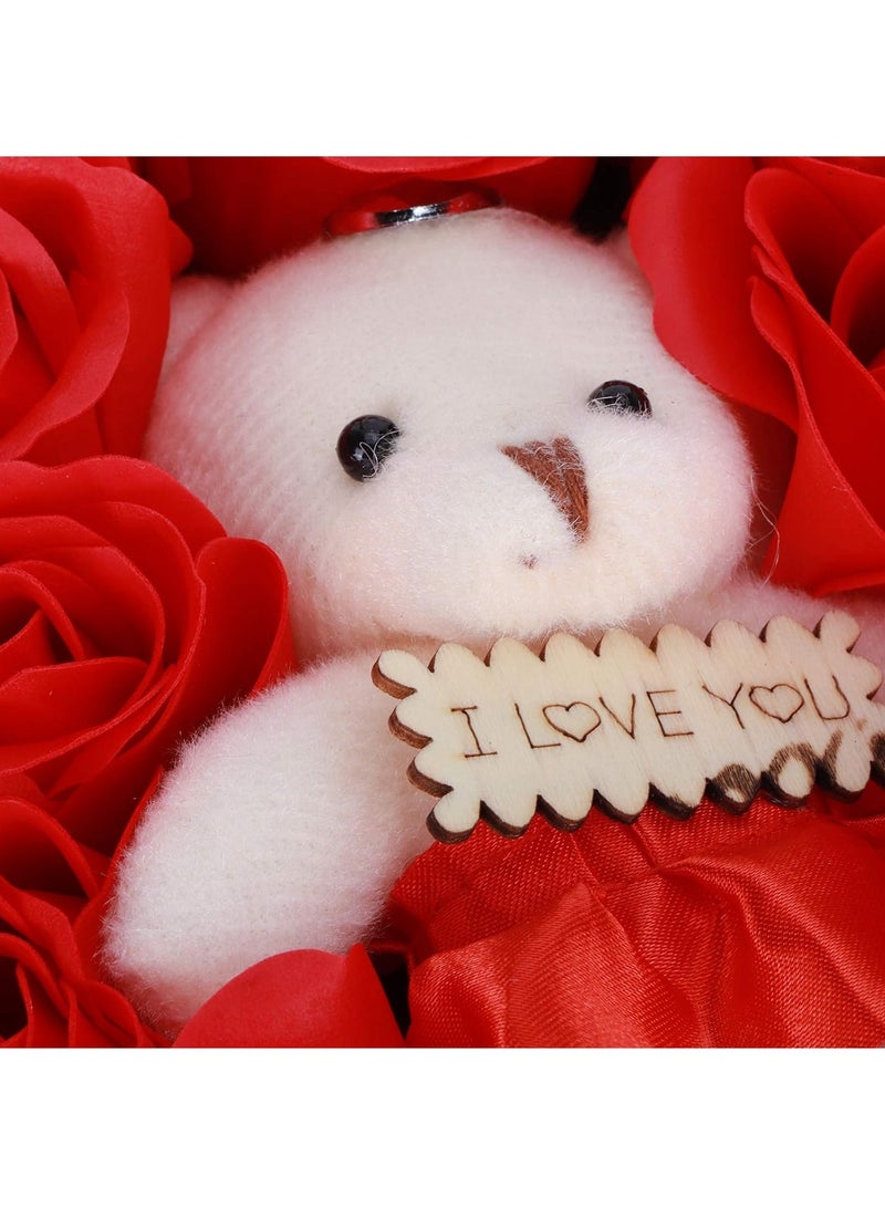 MileMelo Romantic Roses Flower Gift Box with Cute Teddy Bear and Tag I Love You Heart-Shaped Artificial Rose Scented Bath Body Petal for Valentines Day Mother's Day Birthday Gift Red  - Image 4