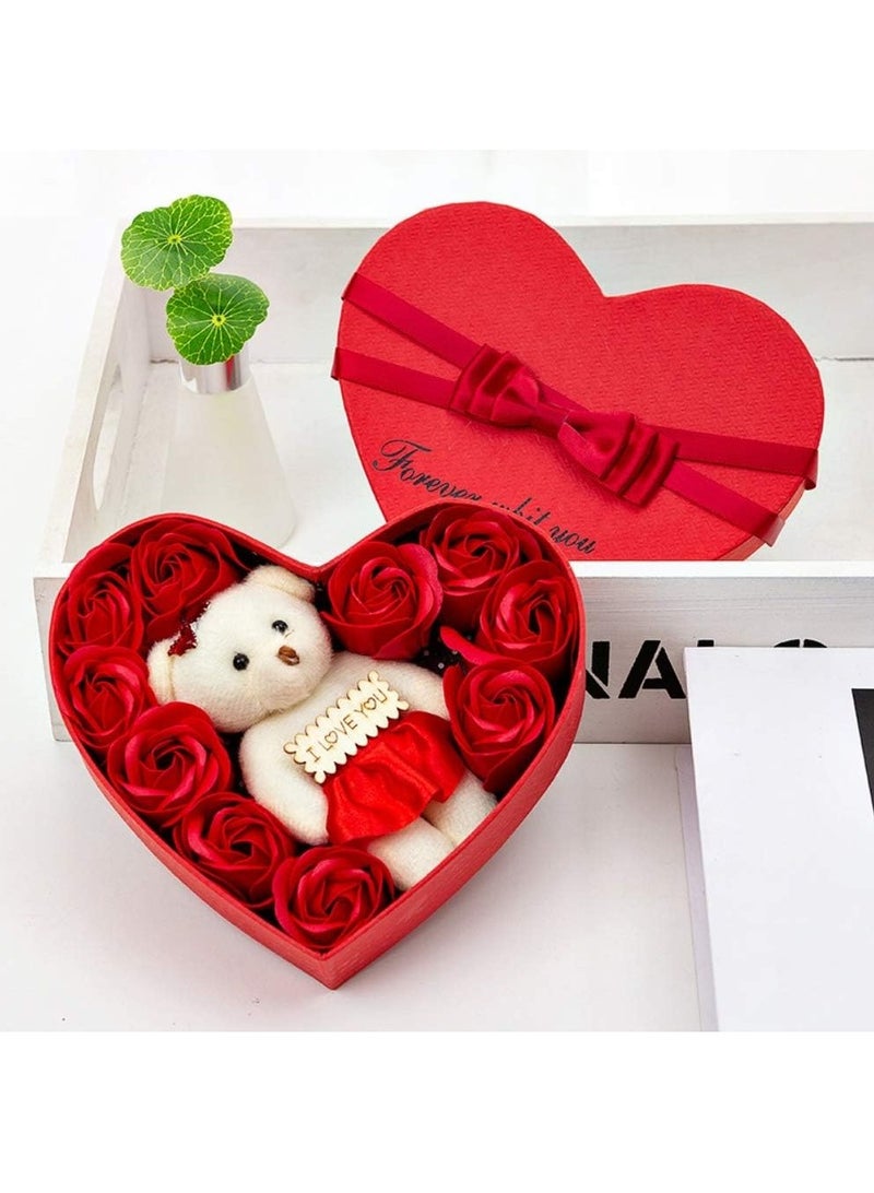 MileMelo Romantic Roses Flower Gift Box with Cute Teddy Bear and Tag I Love You Heart-Shaped Artificial Rose Scented Bath Body Petal for Valentines Day Mother's Day Birthday Gift Red  - Image 3