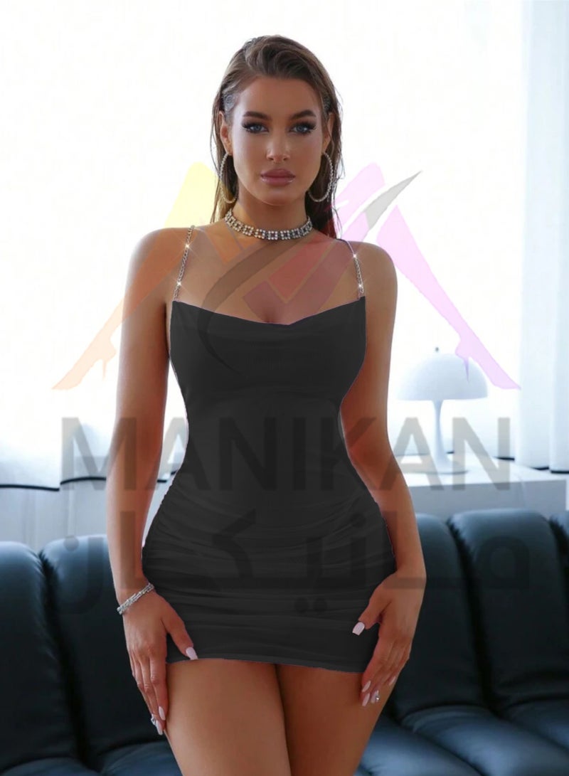 MANIKAN Women's lingerie Short made of tulle with an elegant X-shaped chain design on the back - Image 2