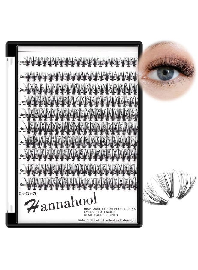 Hannahool 200Pcs 20Roots Individual False Lashes Mixed 8-10-12-14mm/9-11-13-15mm/10-12-14-16mm/16-18mm/18-20mm 0.07 Thickness Natural Cluster Lashes Makeup Volume Eye Lashes Extensions (10-12-14-16mm) - Image 1