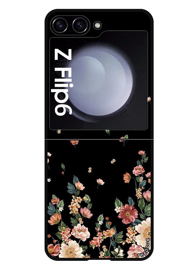 Theodor - Protective Case Anti Scratch Shock Proof Bumper Cover For Samsung Galaxy Z Flip 6 Flowers in Black Background - Image 1