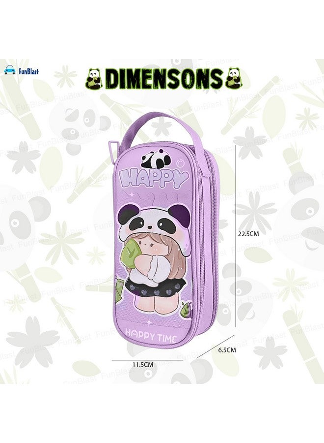 فنبلاست حقيبة أقلام فن بلاست - حقيبة باندا لطيفة للبنات، حقيبة أقلام قماشية مزدوجة الطبقات قابلة للتعليق، كبيرة السعة للأطفال، حقيبة أنيقة للبنات، حقيبة تنظيم أدوات مكتبية (أرجوانية) - Image 3