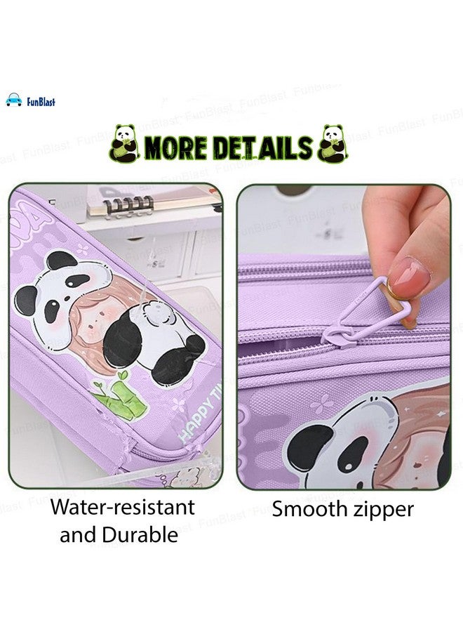 فنبلاست حقيبة أقلام فن بلاست - حقيبة باندا لطيفة للبنات، حقيبة أقلام قماشية مزدوجة الطبقات قابلة للتعليق، كبيرة السعة للأطفال، حقيبة أنيقة للبنات، حقيبة تنظيم أدوات مكتبية (أرجوانية) - Image 4