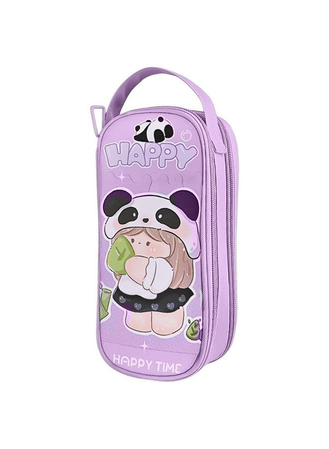 فنبلاست حقيبة أقلام فن بلاست - حقيبة باندا لطيفة للبنات، حقيبة أقلام قماشية مزدوجة الطبقات قابلة للتعليق، كبيرة السعة للأطفال، حقيبة أنيقة للبنات، حقيبة تنظيم أدوات مكتبية (أرجوانية) - Image 1