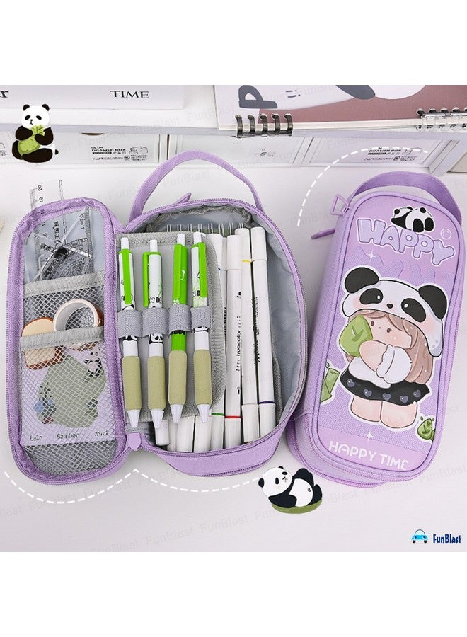 فنبلاست حقيبة أقلام فن بلاست - حقيبة باندا لطيفة للبنات، حقيبة أقلام قماشية مزدوجة الطبقات قابلة للتعليق، كبيرة السعة للأطفال، حقيبة أنيقة للبنات، حقيبة تنظيم أدوات مكتبية (أرجوانية) - Image 5