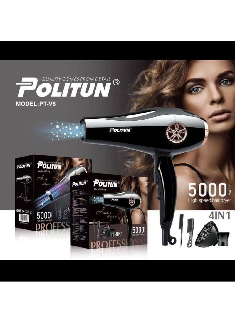 POLITUN 5000W Hair Dryer Fast Drying, Quiet Design, Customizable Settings, Overheat Protection PT-V8  - Image 1