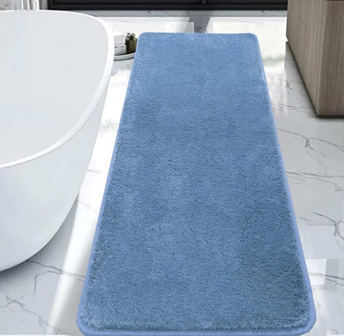 BATHROOM MAT SOFT MICROFIBRE BATH MAT BATHROOM RUG LARGE 120 X 50 CM NONSLIP WASHABLE LIGHT BLUE