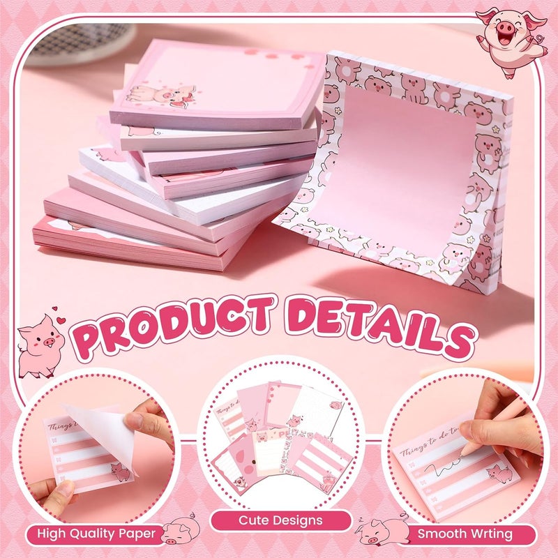 Saypacck 9 Pads Cute Sticky Notes Cartoon Animal Self Stick Notepads 3x3 Inches Notes Adhesive Memo Pad Office Decor Gifts for Students School Office Meeting (Pig) - Image 3