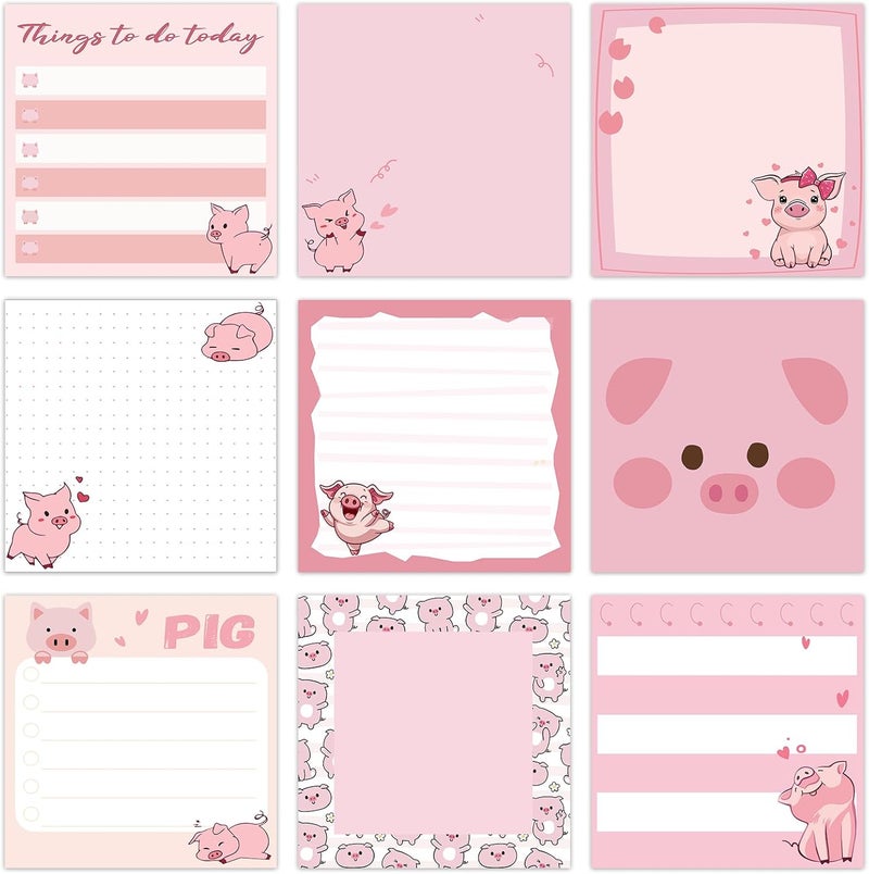 Saypacck 9 Pads Cute Sticky Notes Cartoon Animal Self Stick Notepads 3x3 Inches Notes Adhesive Memo Pad Office Decor Gifts for Students School Office Meeting (Pig) - Image 1
