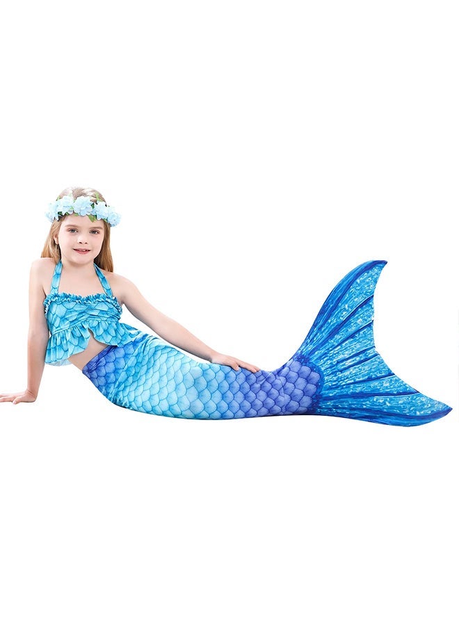 MARGOUN 3 PCS The Little Mermaid Tails Costume Set for Girls Princess Dress Bikini Kids Swimsuit Dark Blue - Image 1