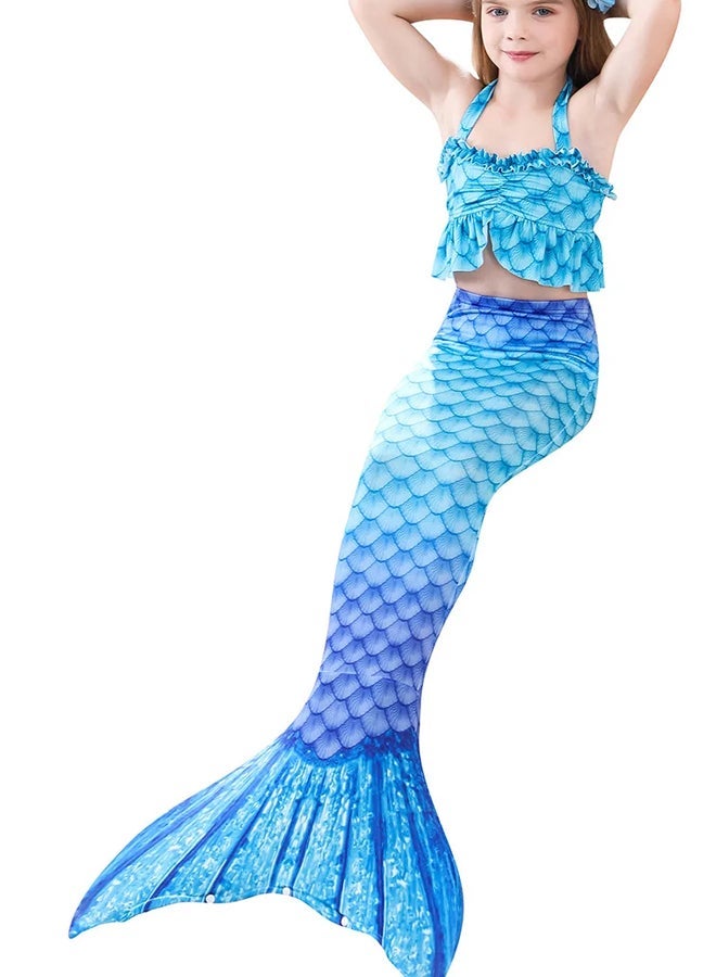 MARGOUN 3 PCS The Little Mermaid Tails Costume Set for Girls Princess Dress Bikini Kids Swimsuit Dark Blue - Image 5