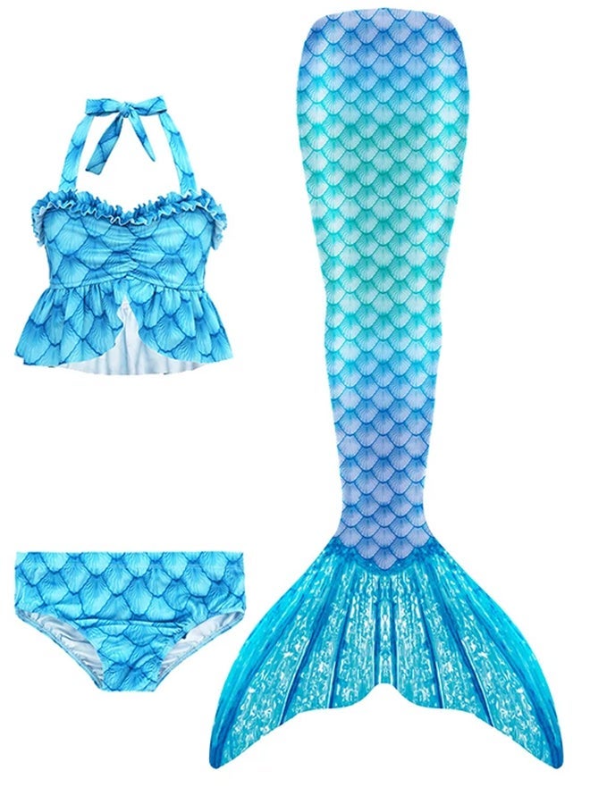 MARGOUN 3 PCS The Little Mermaid Tails Costume Set for Girls Princess Dress Bikini Kids Swimsuit Dark Blue - Image 4