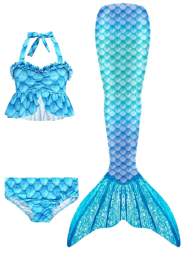 MARGOUN 3 PCS The Little Mermaid Tails Costume Set for Girls Princess Dress Bikini Kids Swimsuit Dark Blue  - Image 3