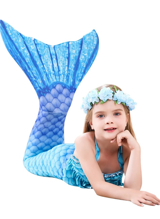 MARGOUN 3 PCS The Little Mermaid Tails Costume Set for Girls Princess Dress Bikini Kids Swimsuit Dark Blue  - Image 2