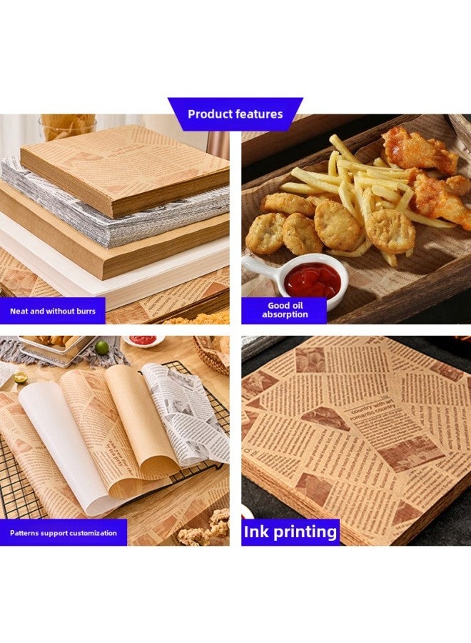 Food Oil-proof Paper Snack Pad Paper Baking Oil Paper Hamburger Paper Wrapping Paper Silicone Oil Paper French Fries American Oil-proof Paper Pad-Color:100 Sheets/bag-Specifications:White Greasy Paper 22*22cm