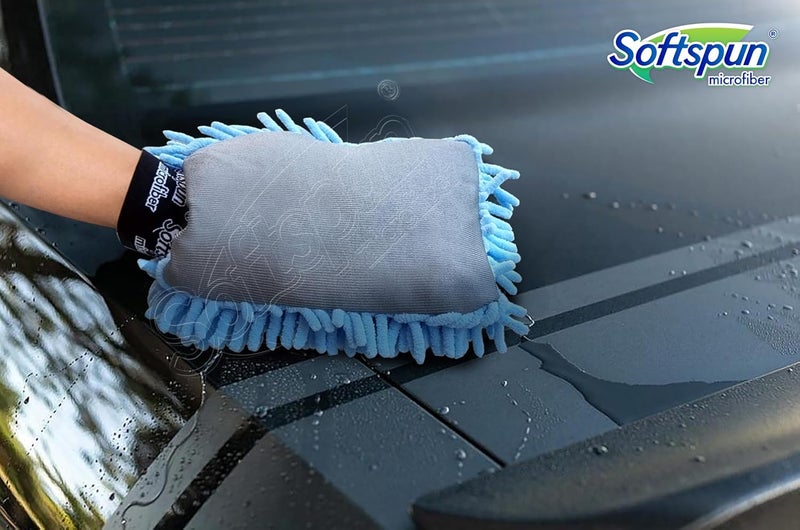 SOFTSPUN Microfiber Chenille & Glass Cloth Mitt 1 Piece Combo 1700 GSM Sky Blue Multipurpose Super Absorbent and Perfect Wash Clean with LintScratch Free Cars Window Kitchen Home Dusting. - Image 4