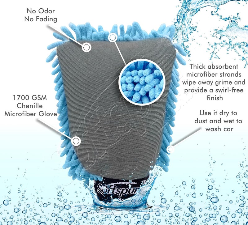 SOFTSPUN Microfiber Chenille & Glass Cloth Mitt 1 Piece Combo 1700 GSM Sky Blue Multipurpose Super Absorbent and Perfect Wash Clean with LintScratch Free Cars Window Kitchen Home Dusting. - Image 2